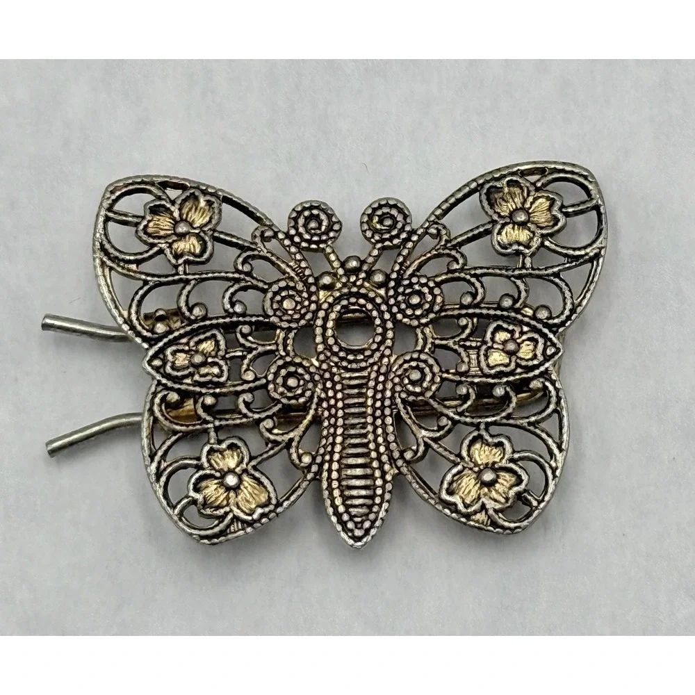 Vintage Floral‎ Porcelain Filigree Barrettes Lot Butterfly Oval